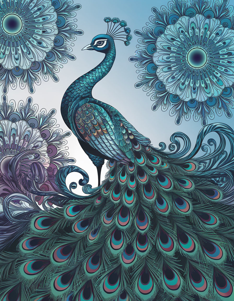 Peacock Adult Coloring Design